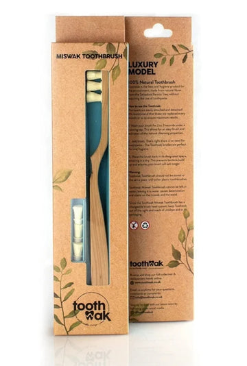 Toothwak Tandenborstel met 3 Miswak-borstels + navul (hout)